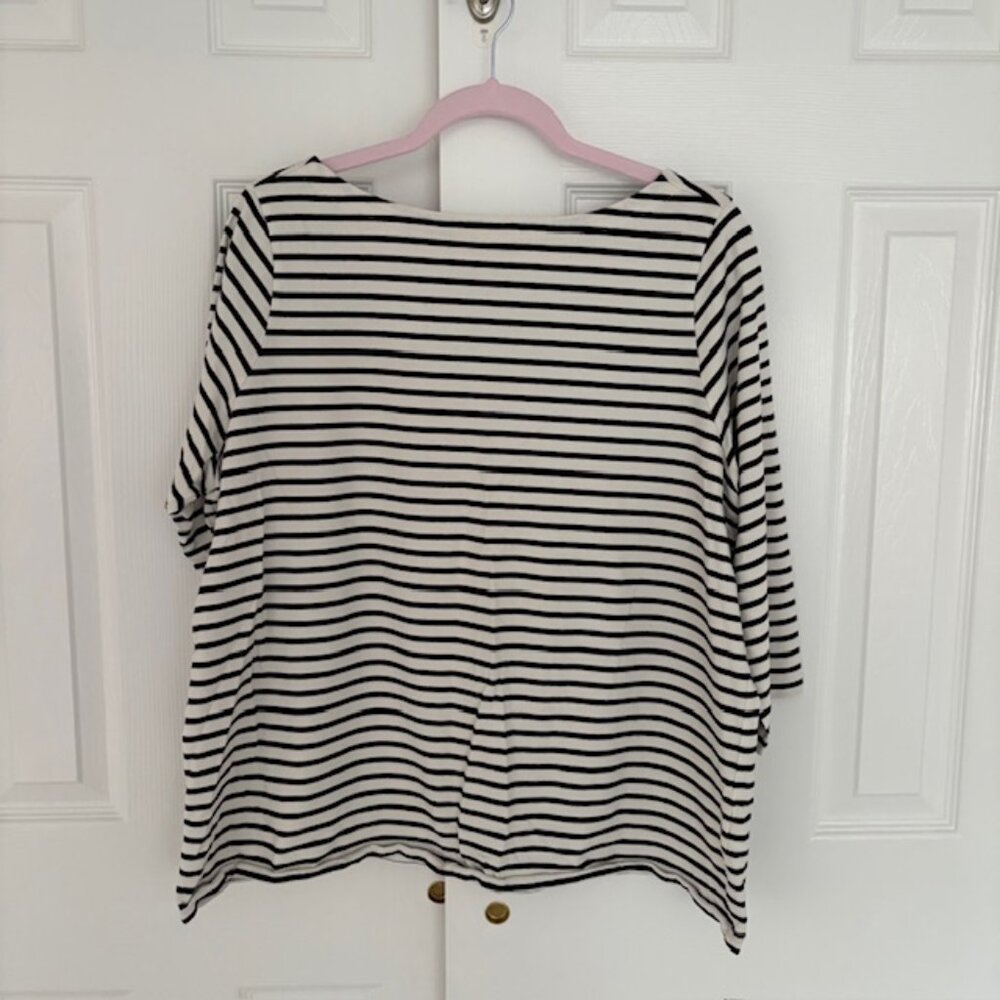 Universal Standard Belle Breton Stripe Jersey Tee – Ecru/Black, 3/4 Sleeve